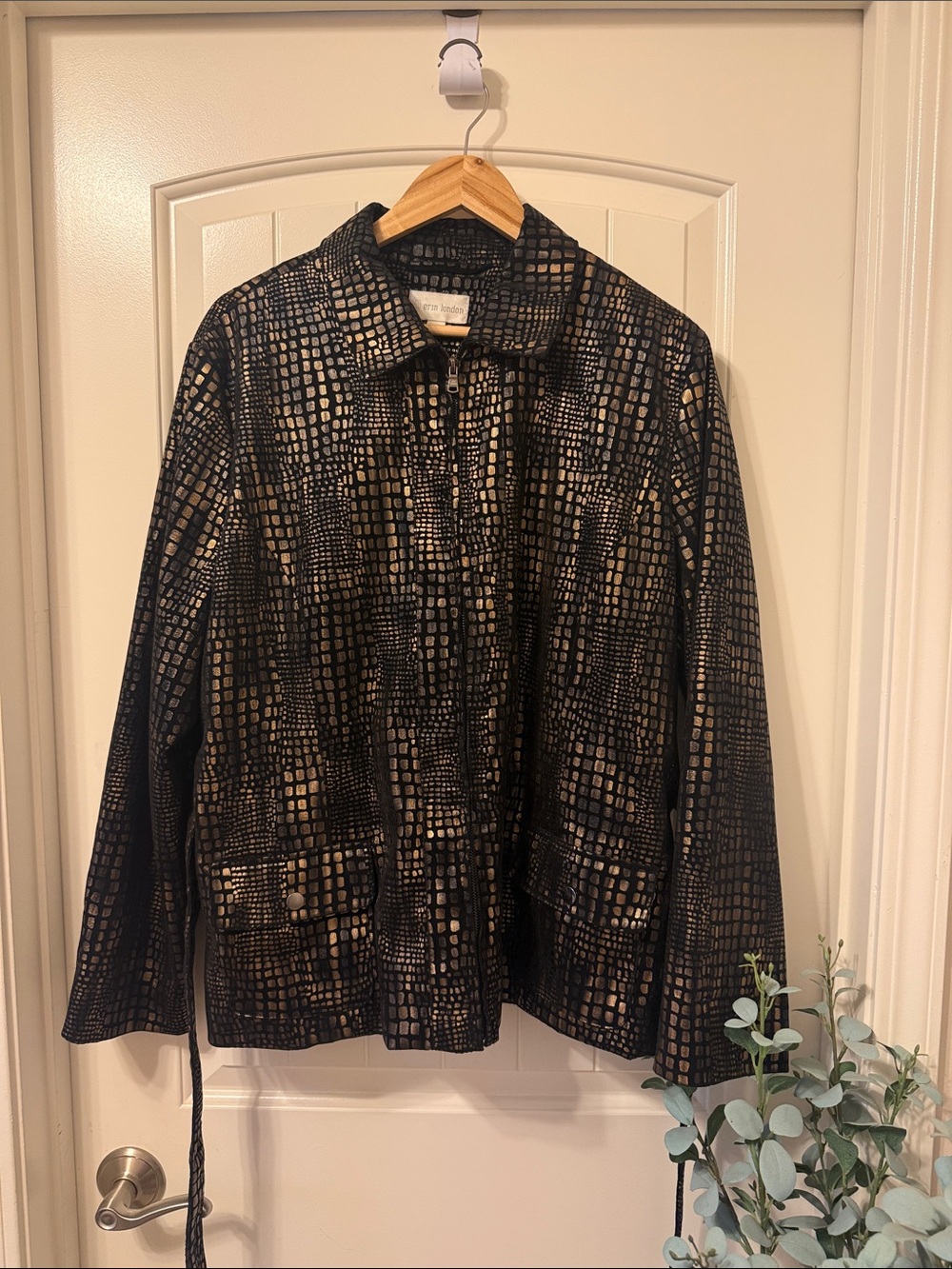 Erin London Black Jacket with Gold Grid Print